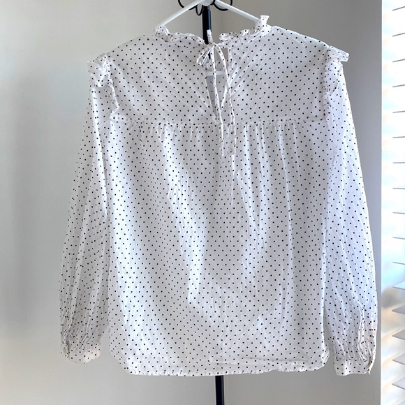 Madewell Mockneck Ruffle Top in Flocked Dot - Picture 6 of 6